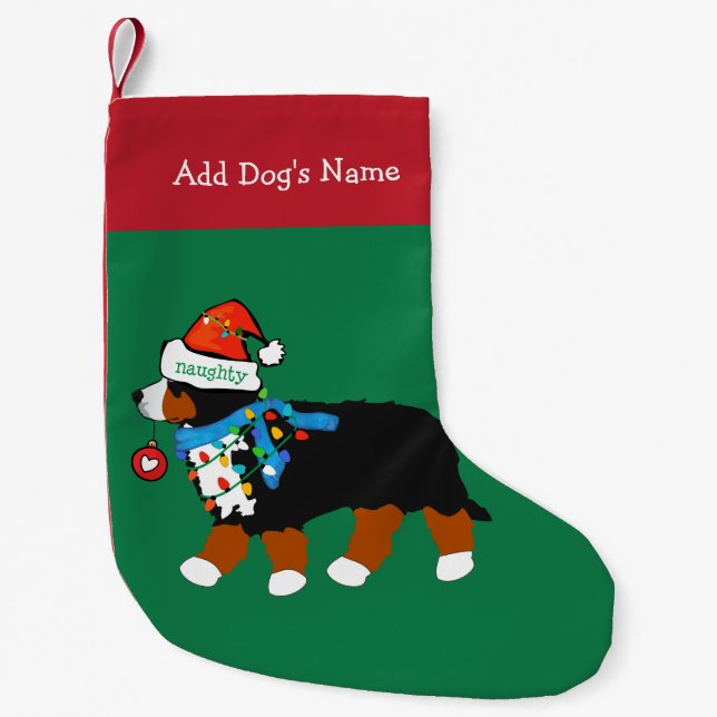 Naughty Christmas Bernese Mountain Dog Custom Small Christmas Stocking (Front)