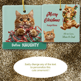 Naughty Christmas Ginger Kitten  Ceramic Ornament