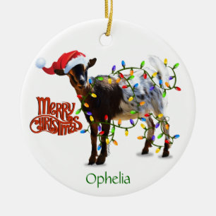 Naughty Christmas Goat and YOUR GOAT Photo Ceramic Ornament