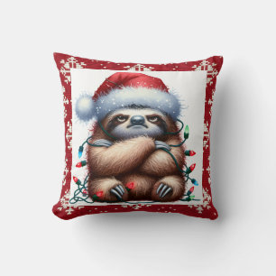 Naughty Christmas Lights Sloth Cushion