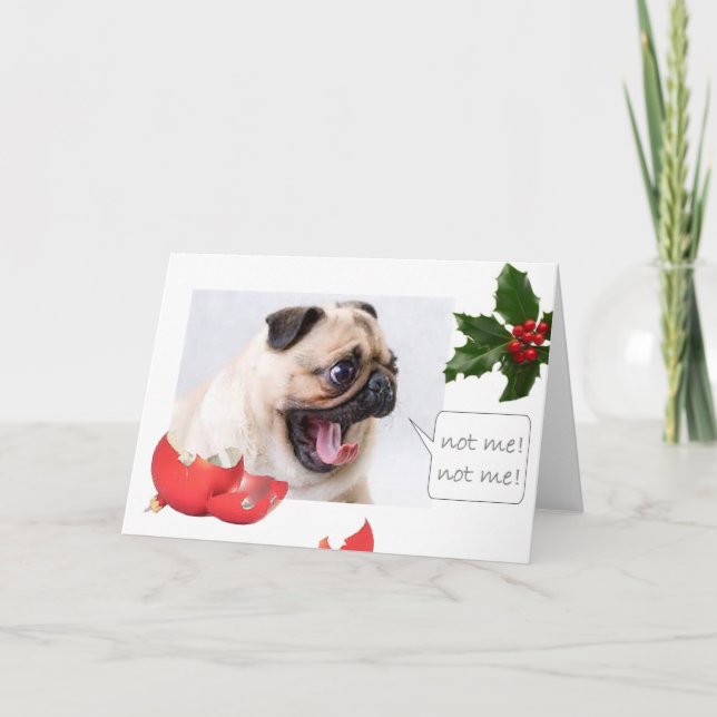 Naughty Christmas pug Holiday Card (Front)