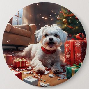 Naughty Christmas Puppy, Cute, Funny, Cartoon 6 Cm Round Badge