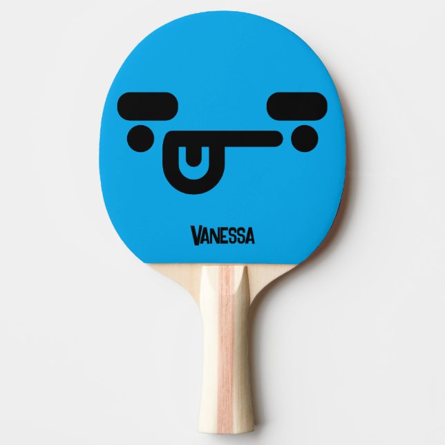 Naughty Confused Face Blue with Name Ping Pong Paddle (Front)