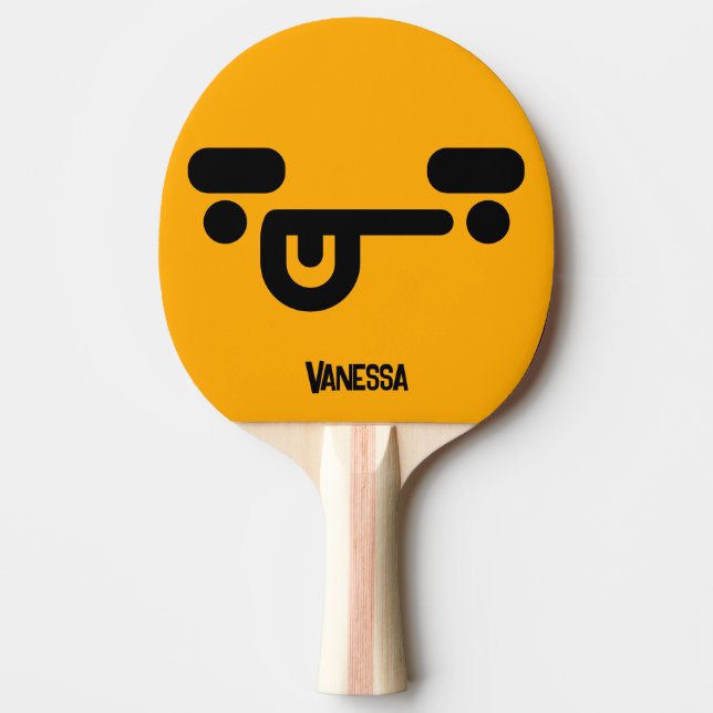 Naughty Confused Face Orange with Name Ping Pong Paddle (Front)