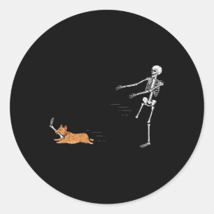 Naughty Corgi Dog  Fun Skeleton Halloween  Classic Round Sticker