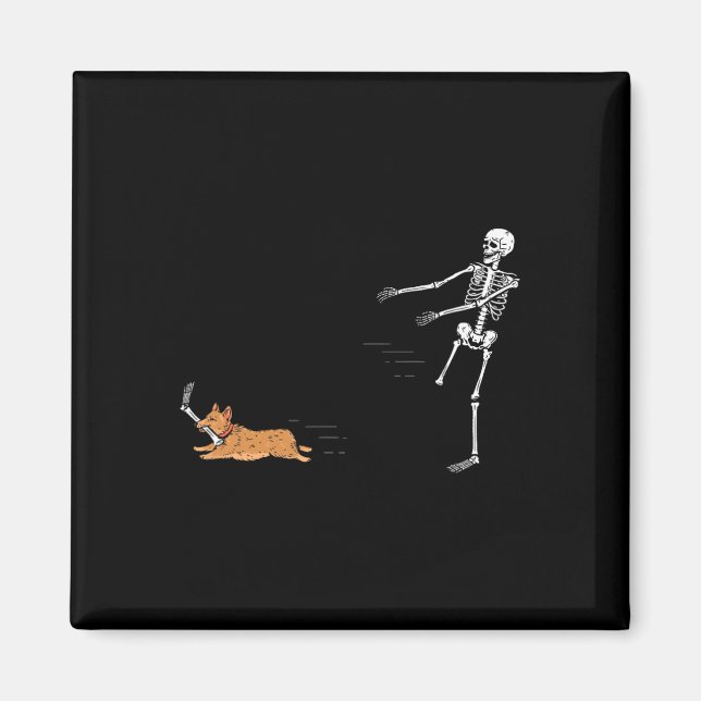 Naughty Corgi Dog Fun Skeleton Halloween  Magnet (Front)