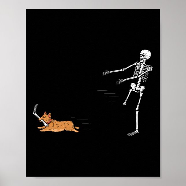 Naughty Corgi Dog Fun Skeleton Halloween  Poster (Front)