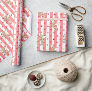 Naughty cupid angels pink stripes wrapping paper
