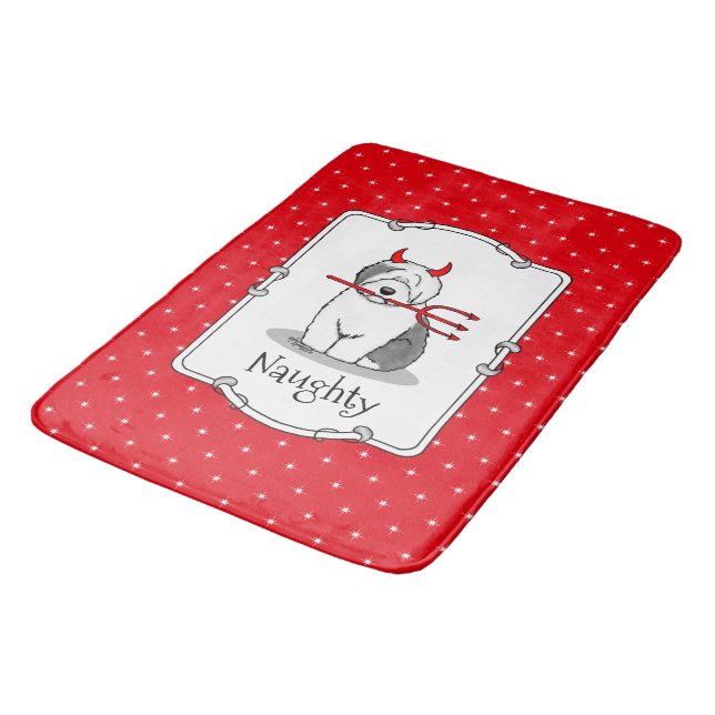 Naughty Devil Old English Sheepdog (Grey 1) Bath Mat (Angled)