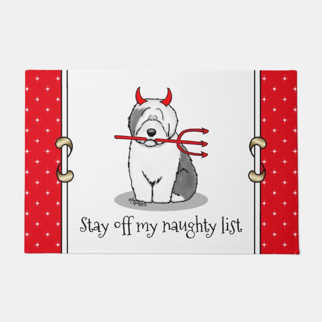 Naughty Devil Old English Sheepdog (Grey 1) Doormat (Front)