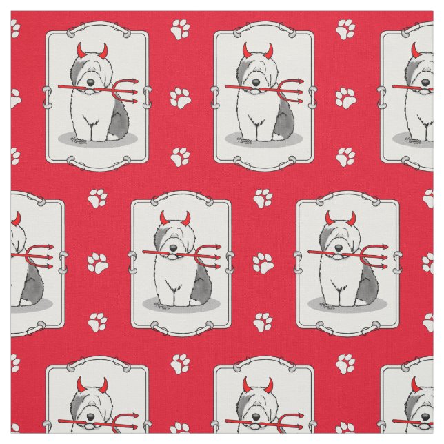 Naughty Devil Old English Sheepdog (Grey 1) Fabric (Swatch)