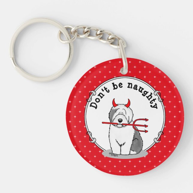 Naughty Devil Old English Sheepdog (Grey 1) Key Ring (Front)