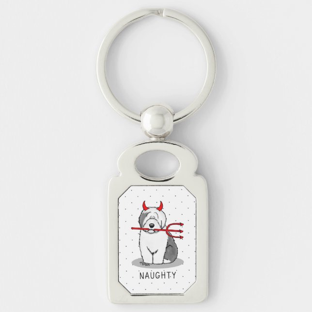 Naughty Devil Old English Sheepdog (Grey 1) Key Ring (Front)