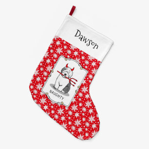 Naughty Devil Old English Sheepdog (Grey 1) Large Christmas Stocking