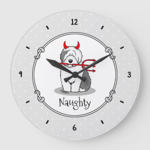 Naughty Devil Old English Sheepdog (Grey 1) Large Clock