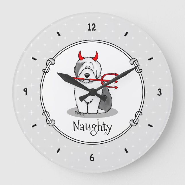 Naughty Devil Old English Sheepdog (Grey 1) Large Clock (Front)