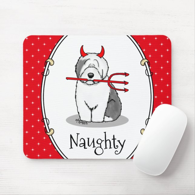 Naughty Devil Old English Sheepdog (Grey 1) Mouse Pad (With Mouse)