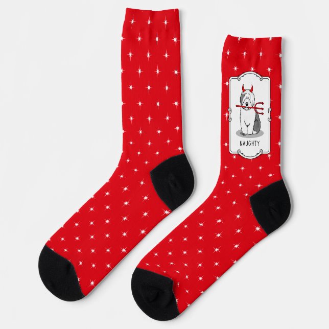 Naughty Devil Old English Sheepdog (Grey 1) Socks (Left)