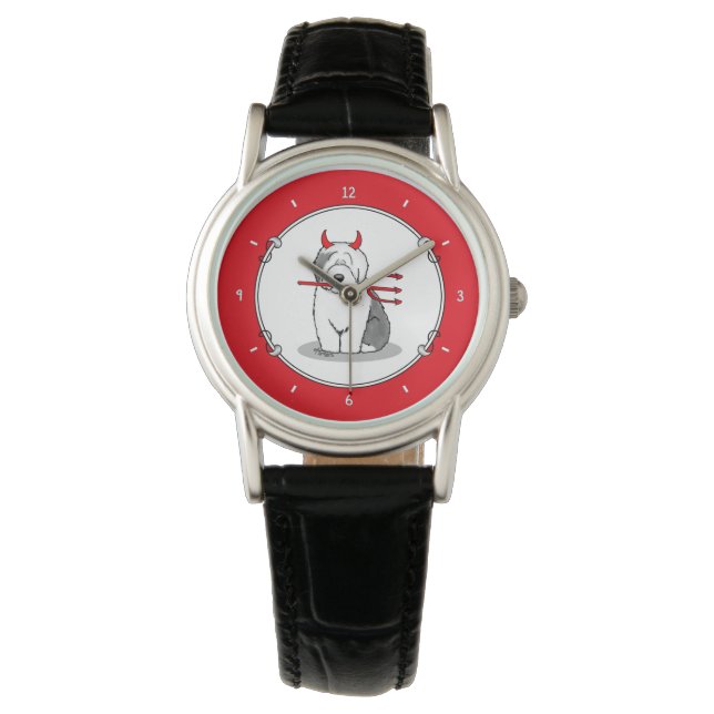 Naughty Devil Old English Sheepdog (Grey 1) Watch (Front)