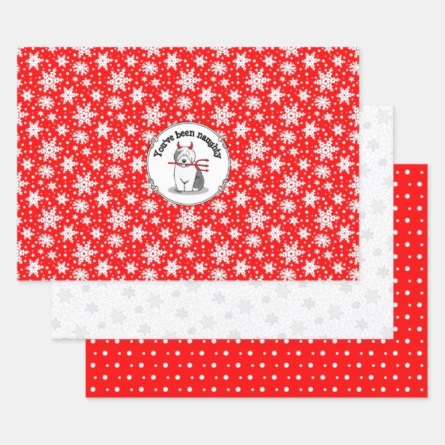Naughty Devil Old English Sheepdog (Grey 1) Wrapping Paper Sheet (Set)