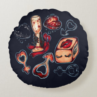 Naughty Dice & Champagne Adult Humor Dark Romantic Round Cushion