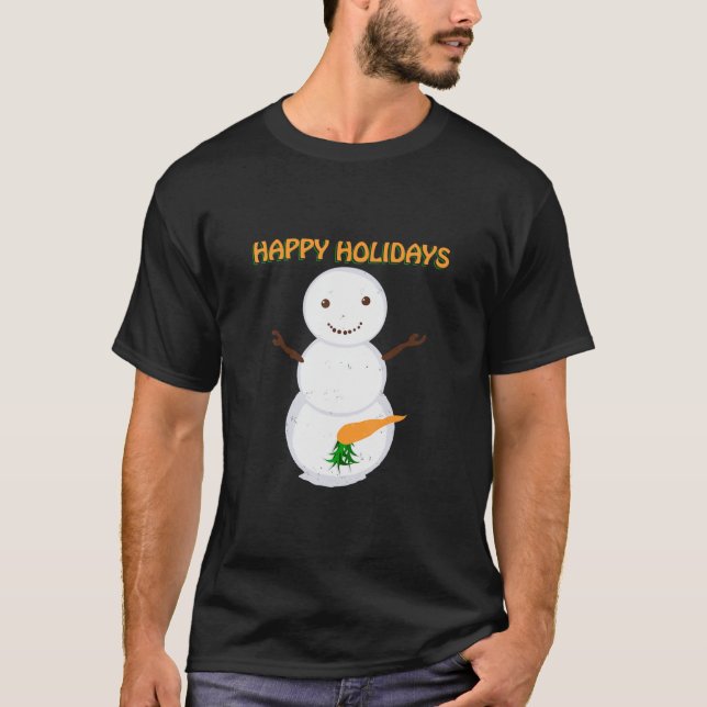 Naughty Dirty Carrot Snowman Funny Ugly Christmas T-Shirt (Front)