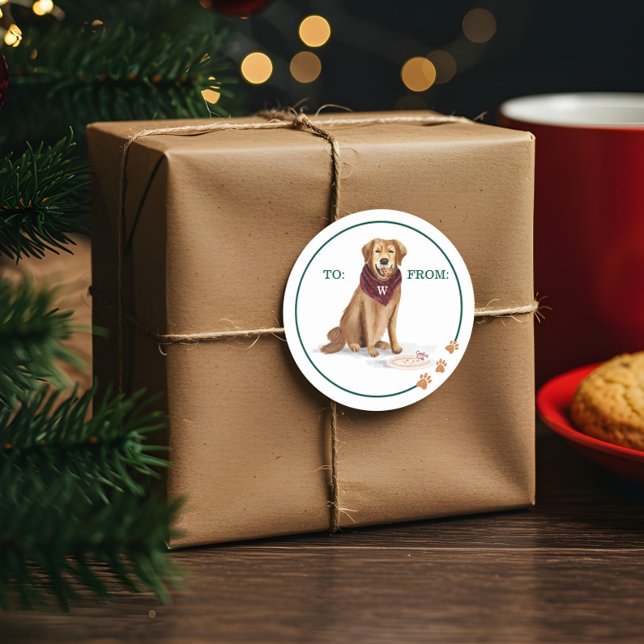 Naughty Dog Golden Retriever Christmas Cookies Classic Round Sticker (Naughty Dog Golden Retriever Christmas Cookies Classic Round Sticker)