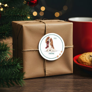 Naughty Dog Watercolor Cavalier Spaniel Stocking Classic Round Sticker