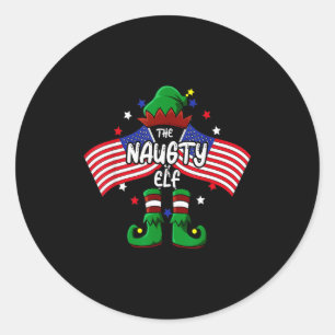 Naughty Elf Patriotic Christmas  Classic Round Sticker