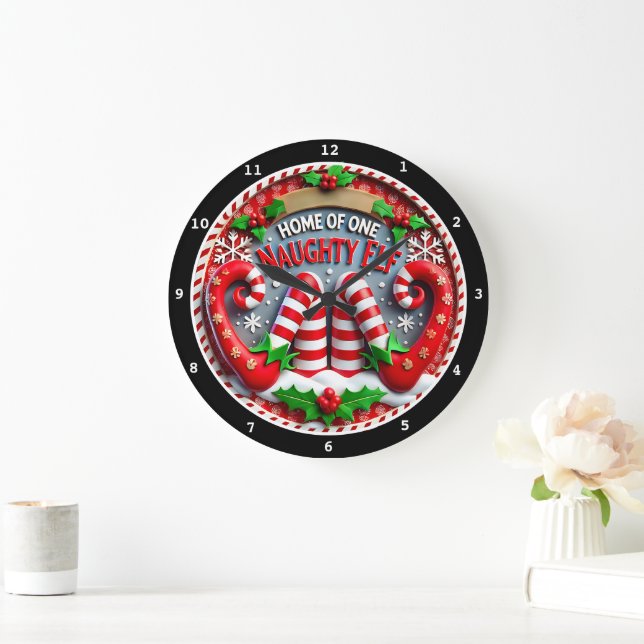 Naughty Elf Shenanigans" - Playful Christmas Wall  Large Clock (Home)