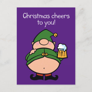 Naughty Elves Beer Christmas Postcard