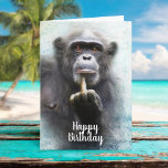 Naughty Funny Chimpanzee Middle Finger Birthday Card<br><div class="desc">Funny, rude, inappropriate, naughty birthday card featuring a cute, mean chimpanzee giving the middle finger salute. Because, what better way is there to wish that special someone a "Happy Birthday" than with an ape giving them the finger? Inside says "... don't say I never gave you anything!". Both greetings can...</div>