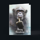 Naughty Funny Chimpanzee Middle Finger Christmas Holiday Card<br><div class="desc">Funny, rude, inappropriate, naughty Christmas card featuring a cute, mean chimpanzee giving the middle finger salute. Because, what better way is there to wish that special someone a "Merry Christmas" than with an ape giving them the finger? Inside says "don't say I never gave you anything!". Both greetings can be...</div>