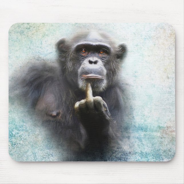 Naughty Funny Chimpanzee Middle Finger Flip Bird Mouse Pad (Front)
