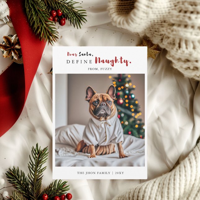 Naughty Funny Dog Photo Calligraphy Christmas Holiday Card (Creator Uploaded)