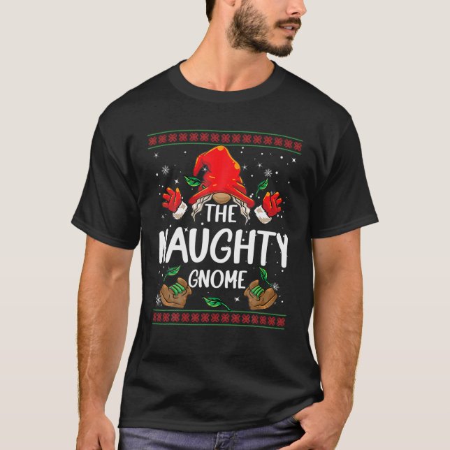 Naughty Gnome Buffalo Plaid Matching Family Christ T-Shirt (Front)