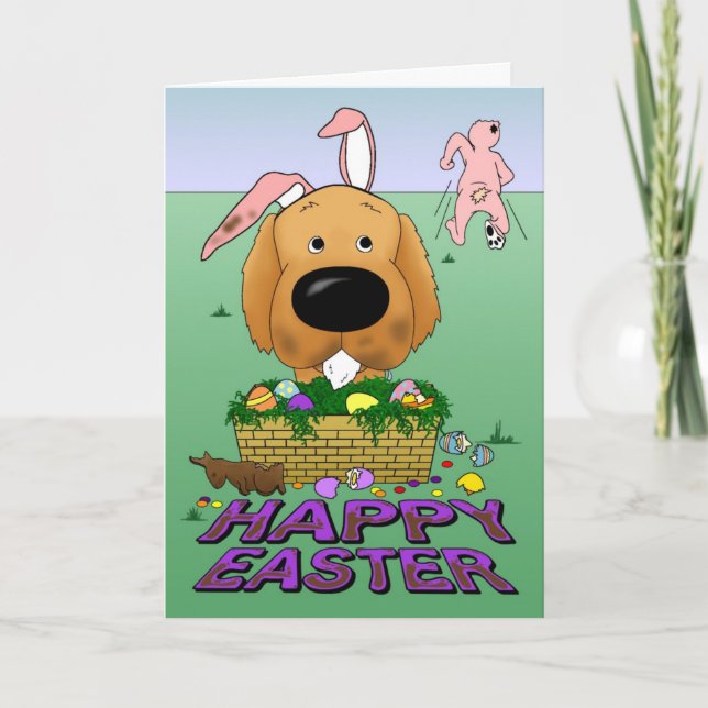 Naughty Golden Happy Easter Holiday Card (Front)