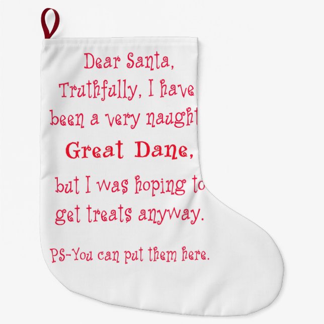 Naughty Great Dane Large Christmas Stocking (Front)
