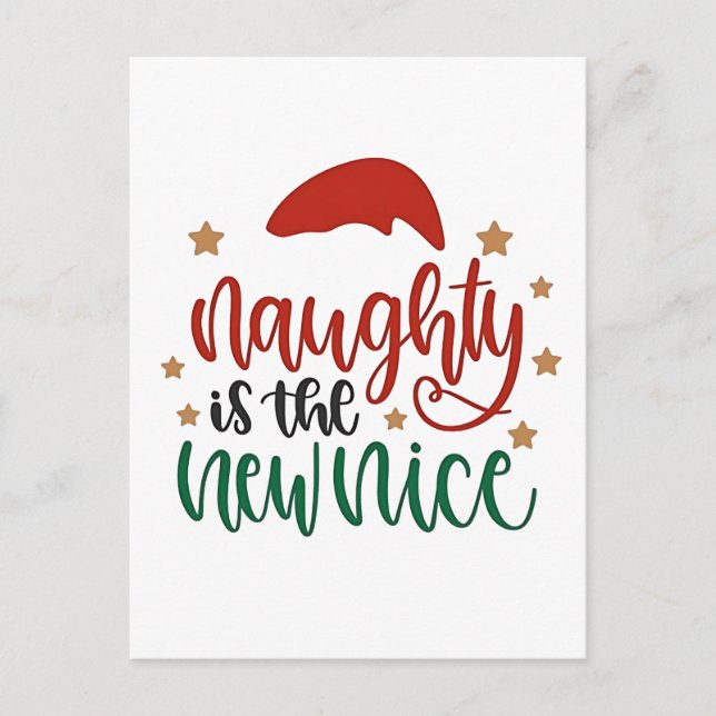 Naughty is The New Nice Funny Christmas Santa Announcement Postcard (Front)