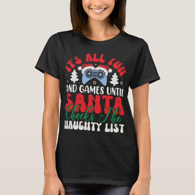 Naughty List Alert Santa's Joystick Christmas 2023 T-Shirt (Front)
