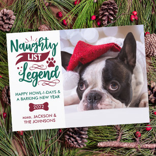 Naughty List Legend Personalised Pet Dog Photo Holiday Card