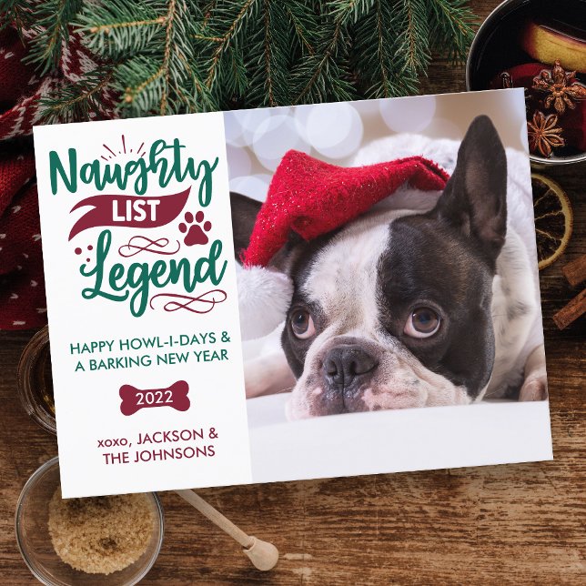 Naughty List Legend Personalised Pet Dog Photo  Holiday Postcard (Creator Uploaded)