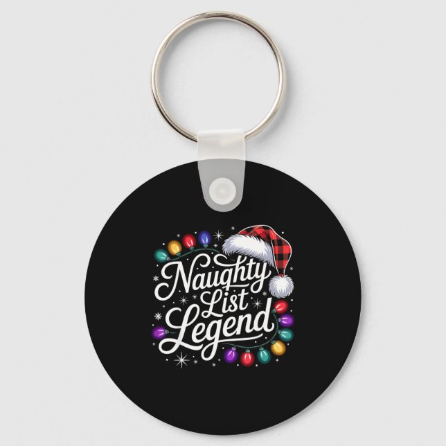 Naughty List Legend Xmas Lights Buffalo Plaid Red  Key Ring (Front)