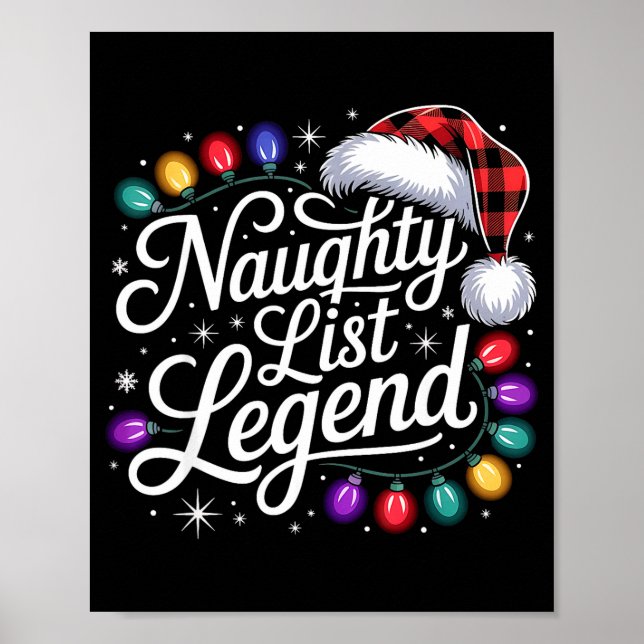 Naughty List Legend Xmas Lights Buffalo Plaid Red  Poster (Front)