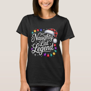 Naughty List Legend Xmas Lights Buffalo Plaid Red T-Shirt