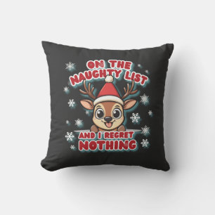 Naughty List & No Regrets Christmas Reindeer Cushion