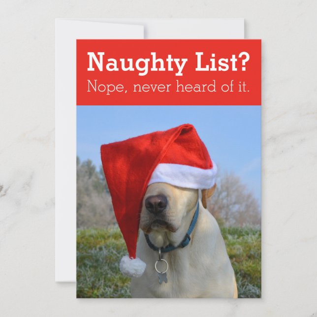 Naughty List? Nope never heard of it funny photo Holiday Card (Front)