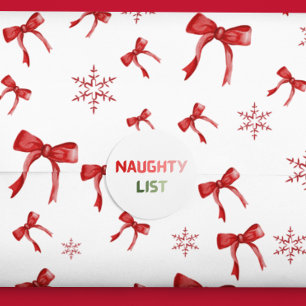 Naughty List Red Christmas Fun Round Gift Sticker