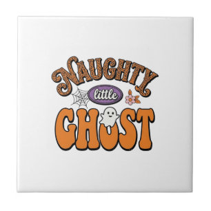 Naughty Little Ghost Vintage Halloween Shirt Desig Ceramic Tile