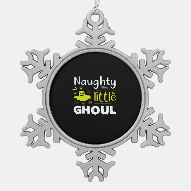 Naughty Little Ghoul Snowflake Pewter Christmas Ornament (Front)